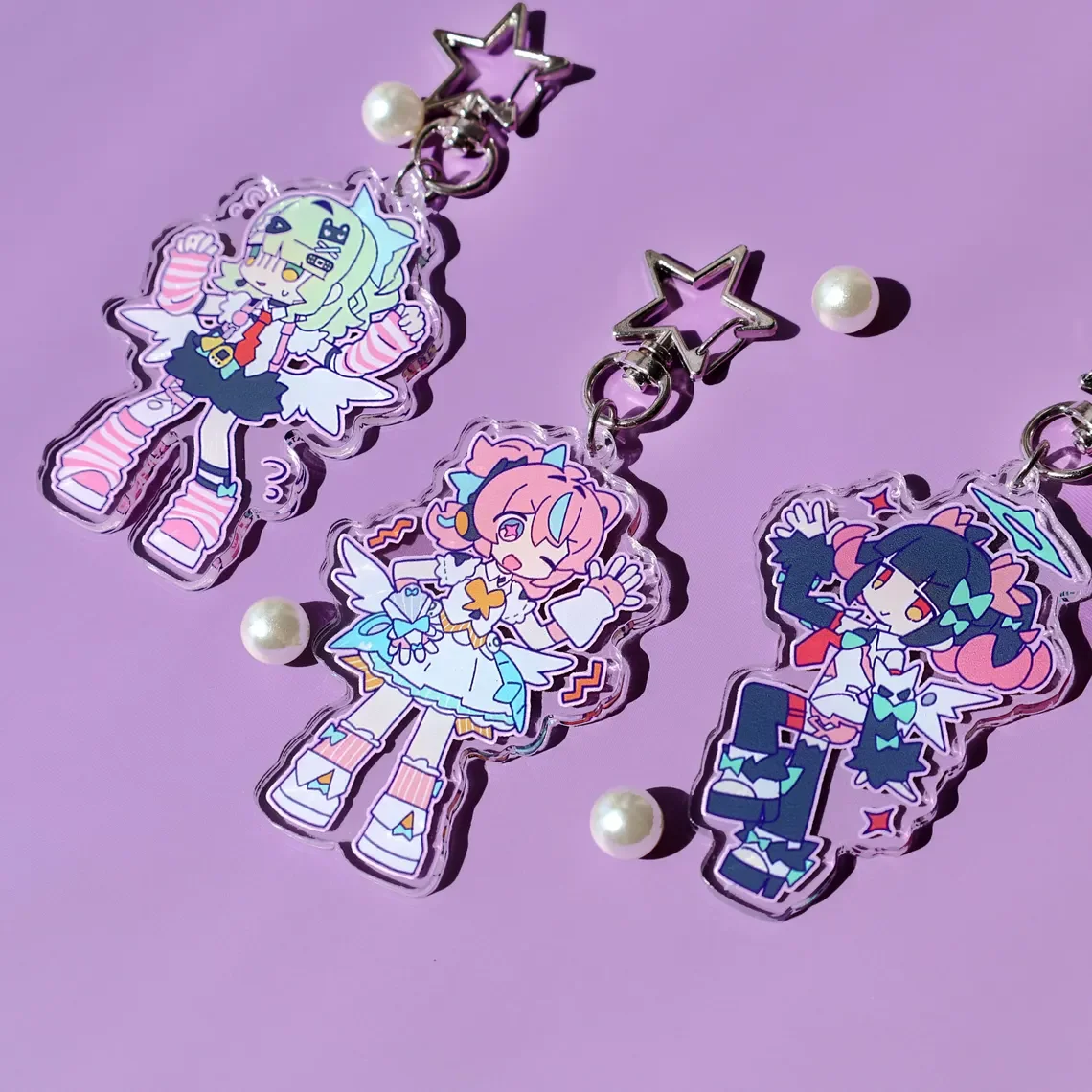 Zenless Zone Zero Dreaming Angel Acrylic Keychain Set Adorable Q-Version Character Design with Star Pendants And Pearls
