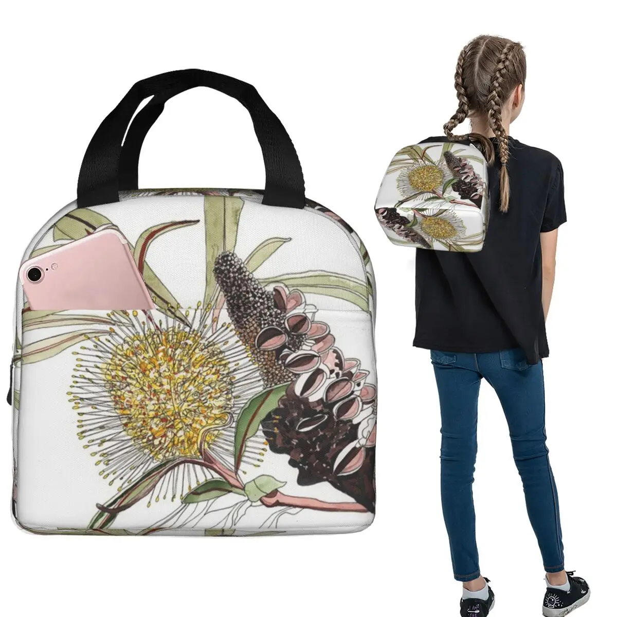 Banksia Flower Pod Australian Flora Yellow Insulated Lunch Bag for Women Children Portable Food Boxes Thermal Lunch Box Tote