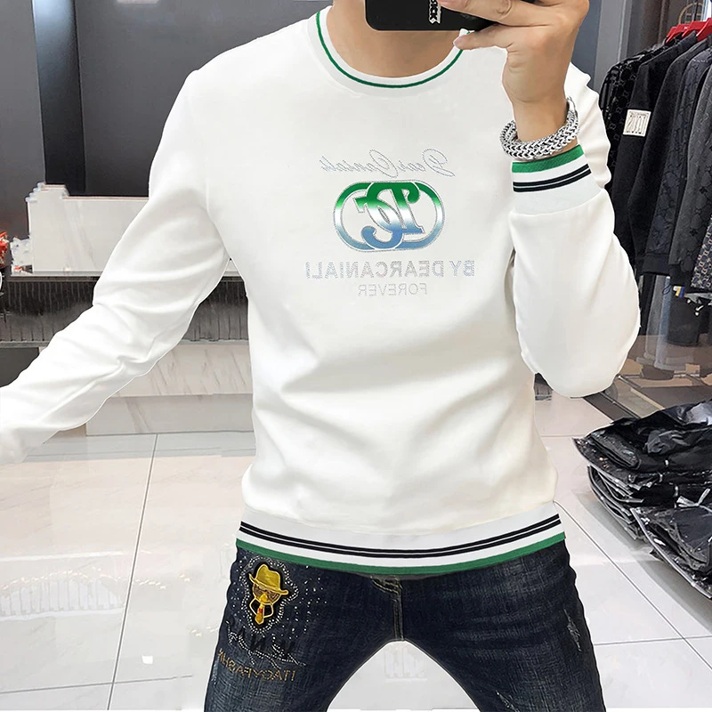 Men\'s Sweater Long sleeved Round Neck Green Hoodies Comfortable Trendy Bottom Shirt Winter New Fashionable City Pullover Clothes