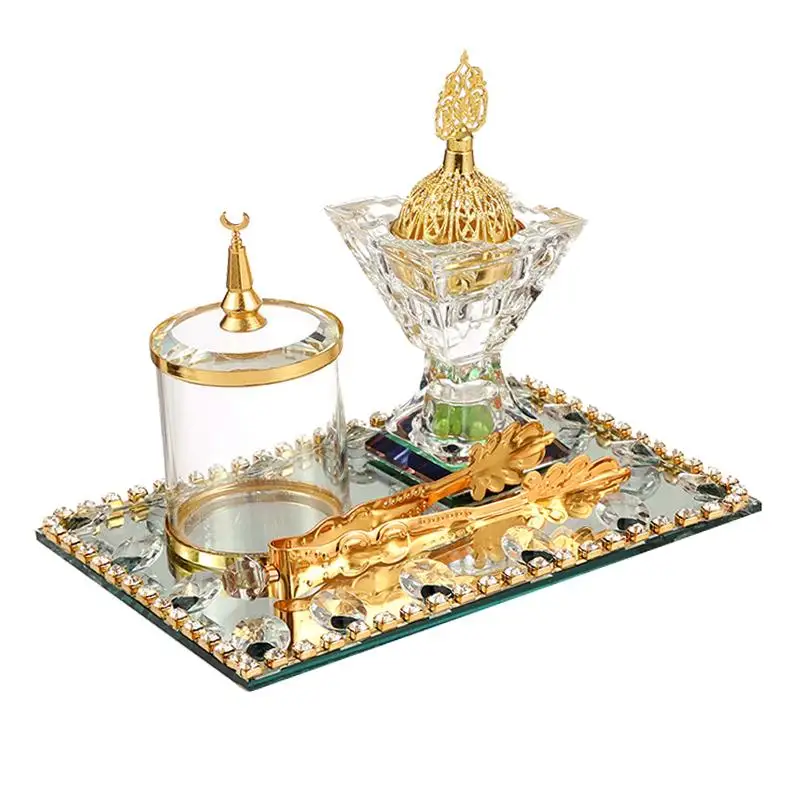 Arabian Incense Burner Set Vanity Tray, Clip Decor Incense Diffuser for Desktop Home Fragrance Bedroom Ramadan Housewarming Gift