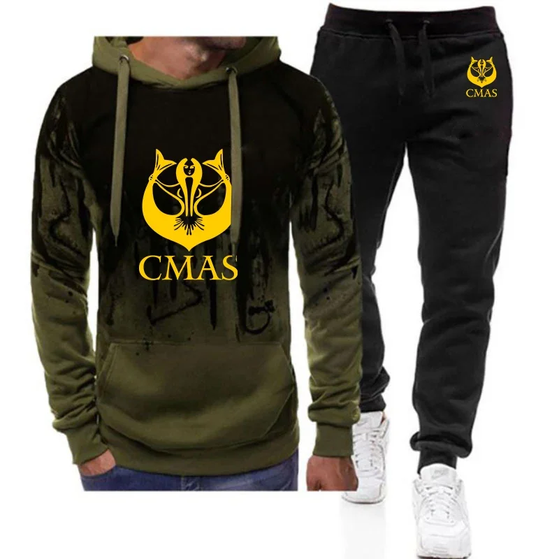 

2024 Scuba Diving CMAS Men New Tracksuit Hooded Sweatshirts Hoodie + Pants Two Pieces Sets Spring Gradient Casual Sweatpant Sui