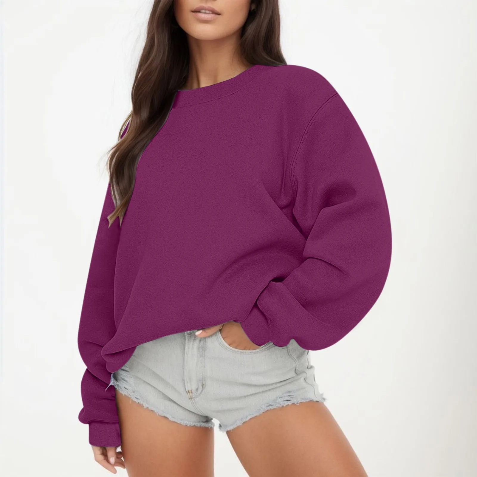 

Women Long Sleeve Sweatshirt Casual Crewneck Hoodie Loose Fit Pollover Fall Tops Oversize Outerwear Comfortable Clothes