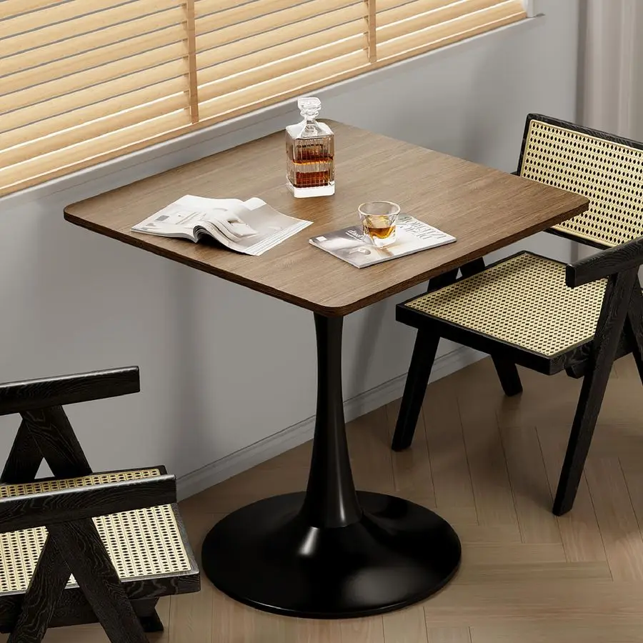 Square Tulip Table for 2, 24 Inch Small Dining Table with Metal Pedestal Base for Kitchen, MidCentury Modern Table with Round Co