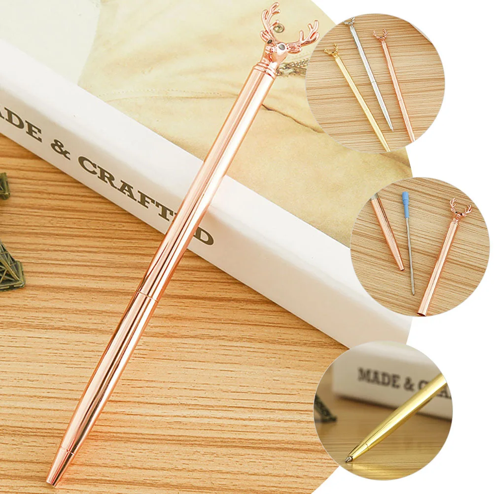 3pcs Deer Head Metal Ballpoint Pens Fun Learning Pens For School Supplies Creative Party Gift Smooth Writing Home Office