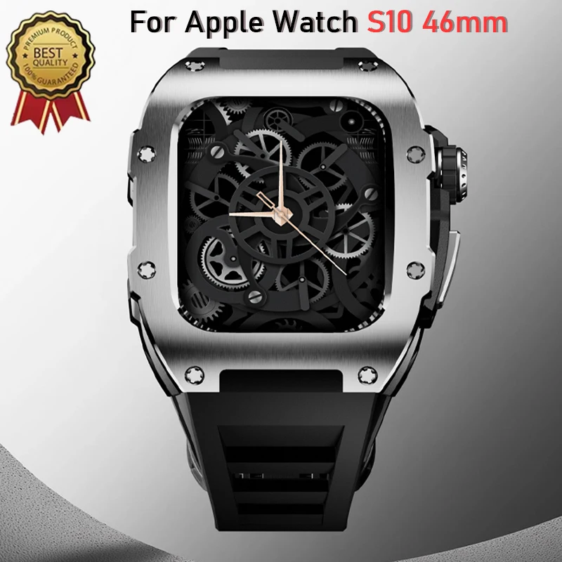 

Luxury Modification Kit for Apple Watch 10 46mm Fluororubber Strap Stainless Steel Watch Case IWatch Series 10 46mm Accessories