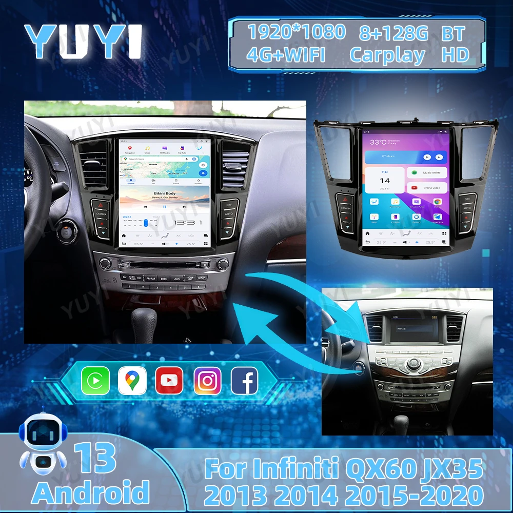 12.1 Inch Car Radio For Infiniti QX60 JX35 2013 2014-2020 Android 13 GPS Navigation Media Player Audio Stereo DSP Multimedia