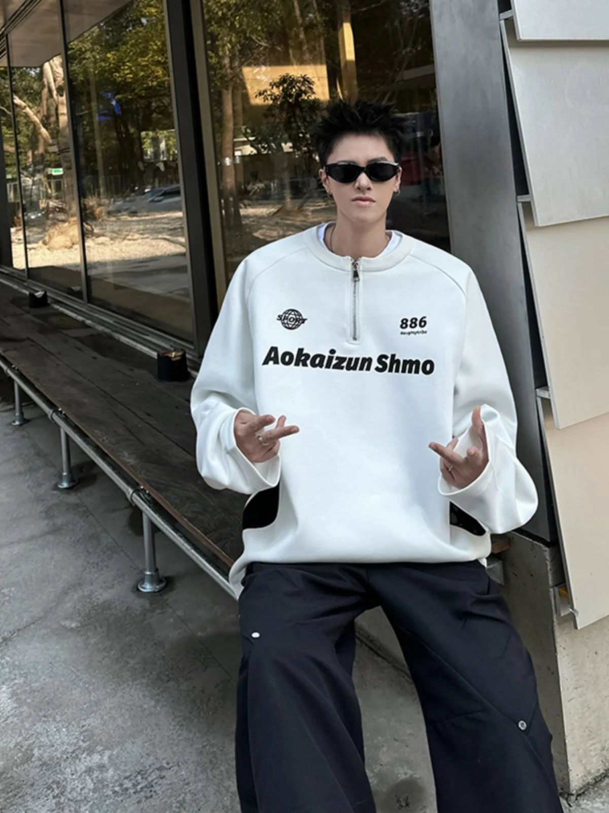 

White Heavyweight Men's Zip-Up Hoodie Spring Autumn Cleanfit Premium American Sle oulder-Length Couple's Jaet