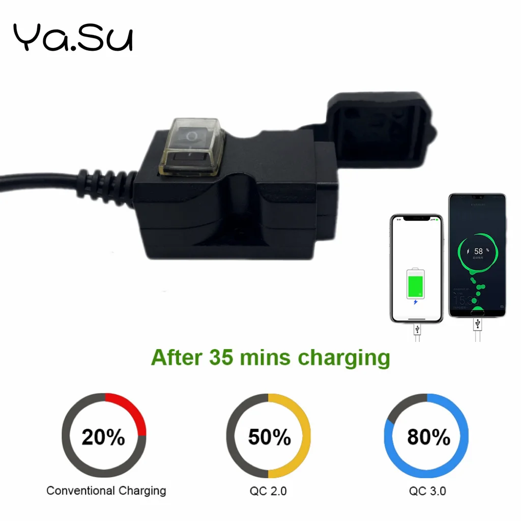 Motosiklet şarj adaptörü çift USB 9V-24V 90V 2.1A hızlı şarj su geçirmez cep telefonları için güç kaynağı soketi aksesuarları