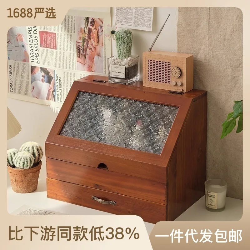 

Log Retro Ledger for Storing Wooden Tabletop Debris Cosmetics Water Emulsion Sorting Box