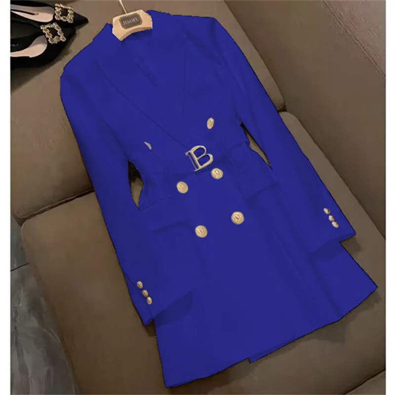Elegant Mid-Length Women's Suit Jacket Single-Button British Style Spring Autumn Fashion Streetwear Polyester Fiber Long Sleeve
