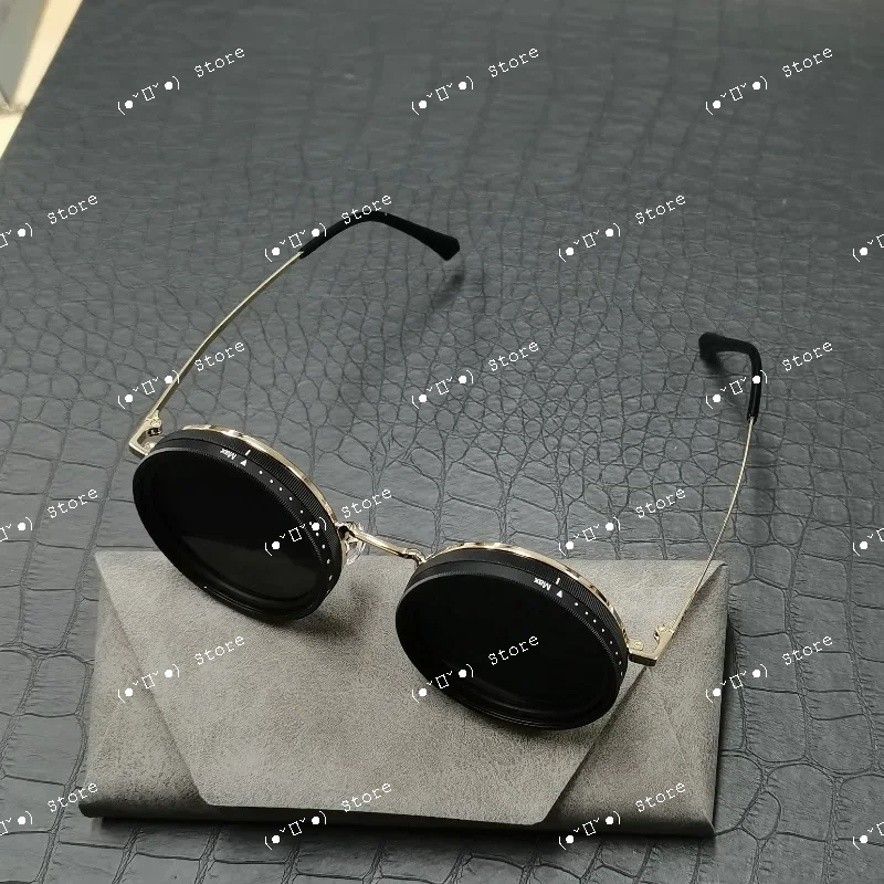 

Trendy ND Gold Frame 9-speed Adjustable Dimming Sunglasses Personality Handmade Round Men Outdoors Fishing Filter Glasses UV400