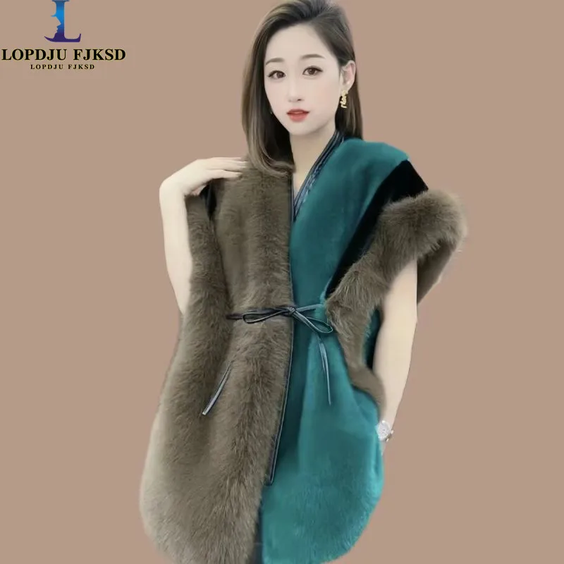 

Faux Fur Waistcoat for Women, Chic Splice Fox Coat,Ladies Sleeveless Fur Vest Jacket,England Style Outwear Vests, New