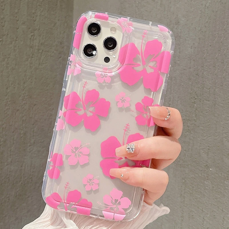 Pink Flower Phone Case for IPhone 14 Pro Case for IPhone 11 13 12 15 Pro Max XR XS X 7 8 Plus SE SE3 Soft Shockproof Clear Cover image 3