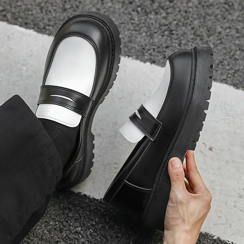 Fashion Men Handmade Leather Shoes Platform Loafers Fashion Luxury Slip on Mocassin Business Shoes Homme Zapatos De Hombre，39-44