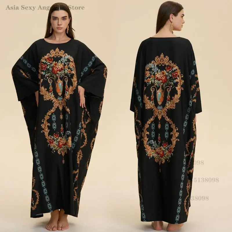

Traditional Middle East Nightgown Oversized Printed Robe Nightdress Loose Casual Vintage Sleepwear Home Dressing Gown Loungewear