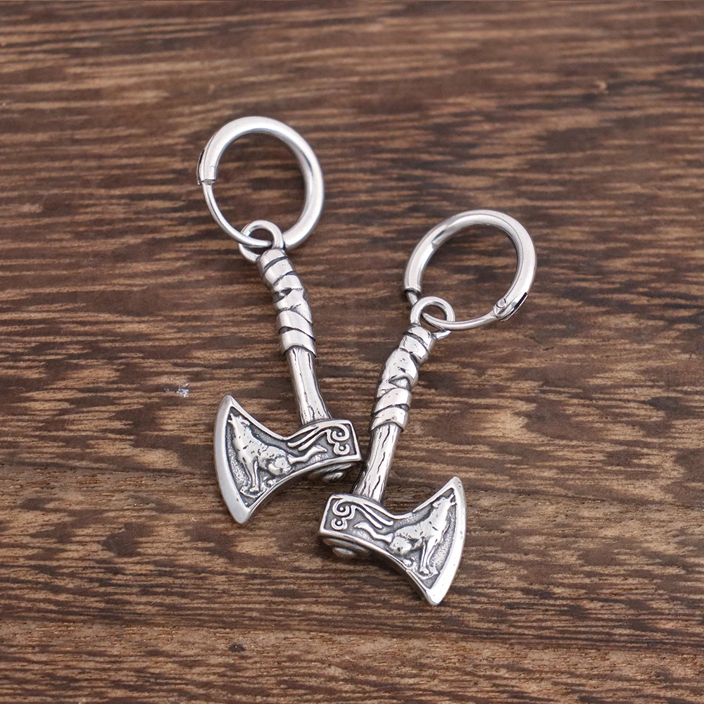 Fashion Viking Wolves and Crows Axe Dorp Earring Stainless Steel Scandinavian Dangle Earrings for Women Popular Ear Jewelry Gift
