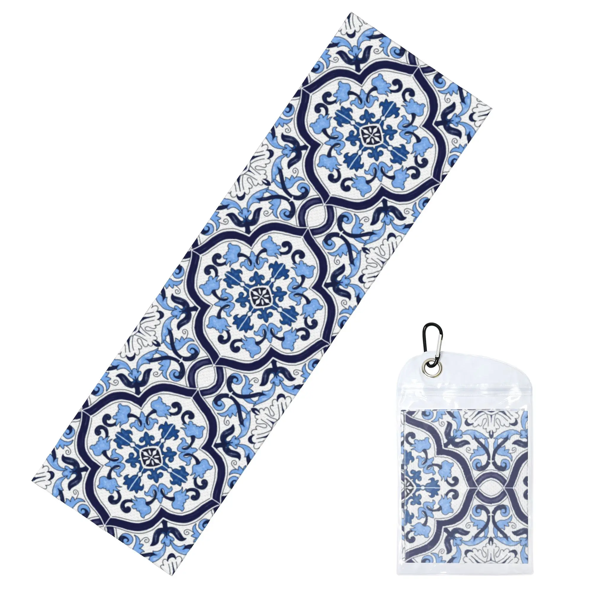 Blue Ornate Floral Mediterranean Sicilian Tile Cold Exercise Towel Quick Drying Face Towel  Fitness  Towels