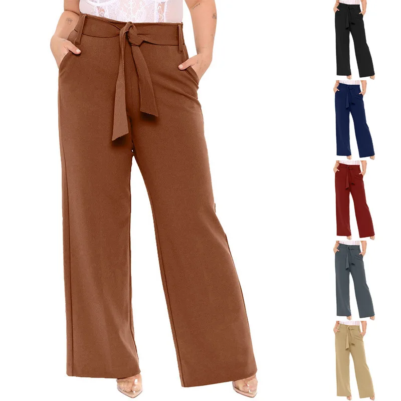 

2024 American Women's Belt Wide Leg Pants Spring And Summer Solid Color Oversized Loose Casual Oversized Pants