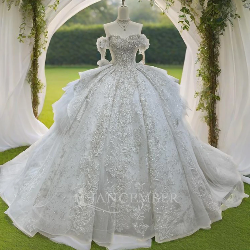 

New Short Sleeves Wedding Dresses With Novelty Sexy Backless Lace Bridal Gowns Sparkly Sequins Beading Vestidos De Novia