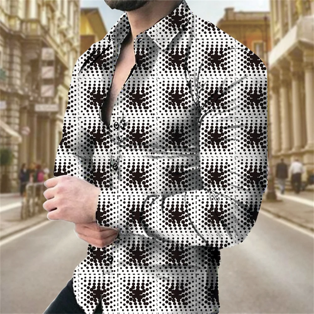 Camisas florales de manga larga con solapa impresa en 3d para hombres, ropa de calle fresca, Tops delgados informales Vintage, moda de verano