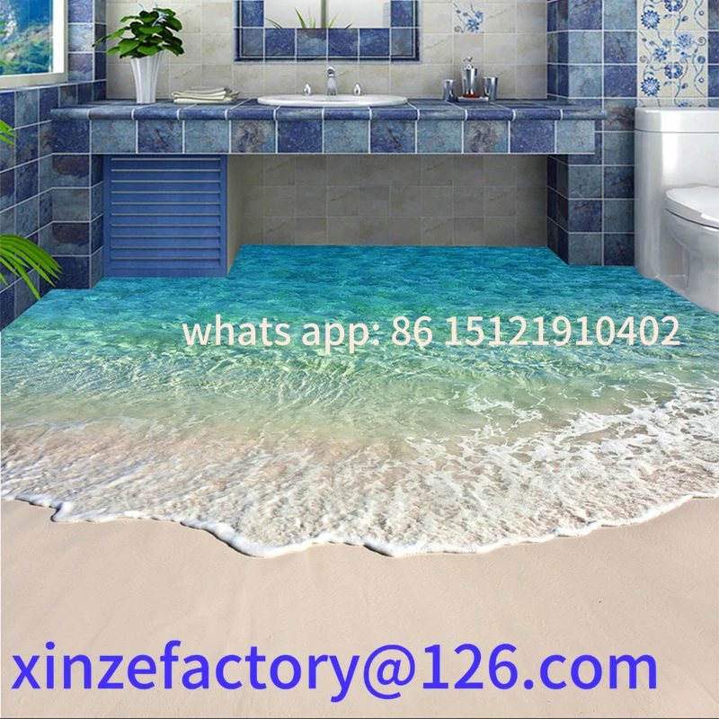 

Customizable Custom Self-adhesive Floor Mural Photo Wallpaper 3D Seawater Wave Flooring Sticker Bathroom