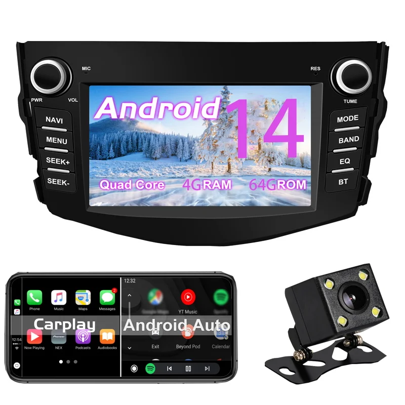 

Android car radio for Toyota RAV4 2006-2012 stereo screen Carplay Android Auto Bluetooth GPS Navigation FM radio 7’’ [4+64G]
