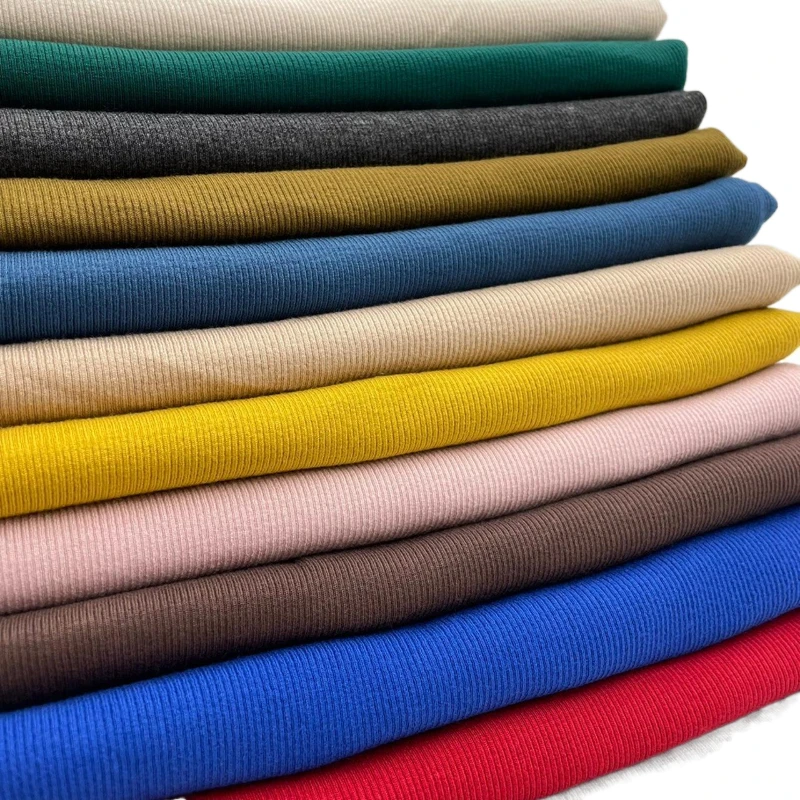 Knitted High Elastic Cotton Spandex Material Solid Color Clothing Fabric Summer for Dress Cloth Per Meter for Sewing Diy