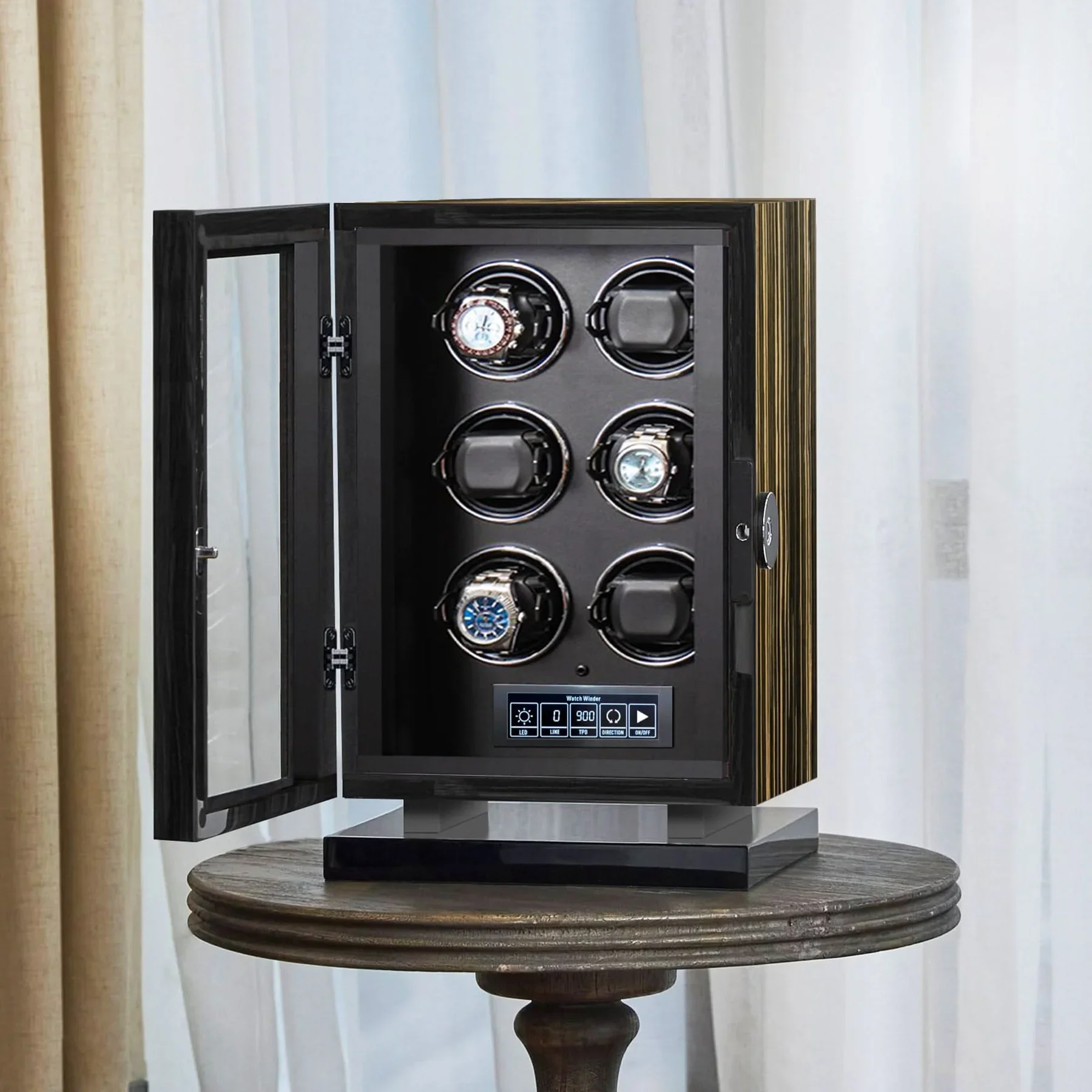 Automatic Watch Winder Luxury Wood Watch Safe Box Fingerprint Unlock Touch Control and Interior Backlight Watches Storage Box