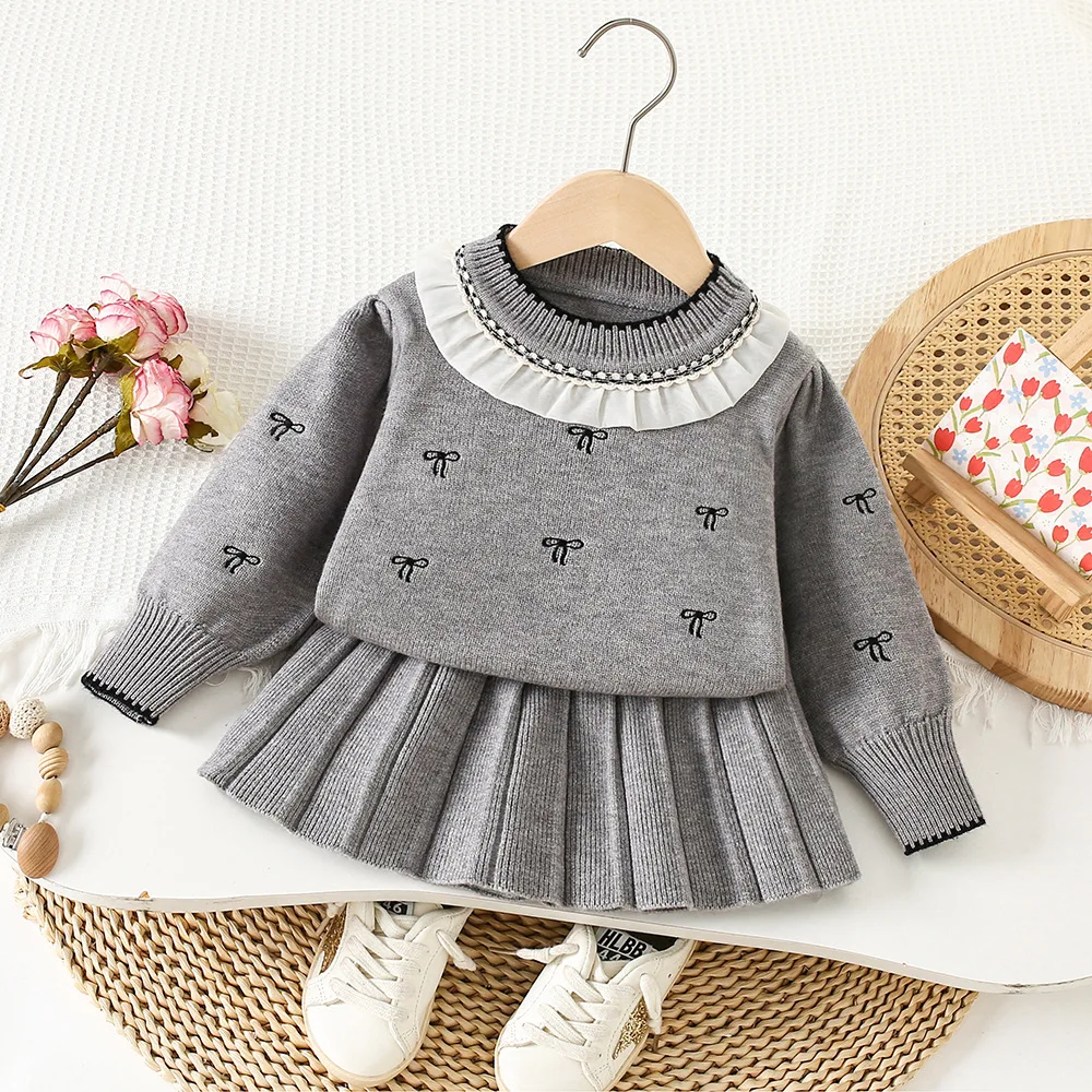 الفتيات محبوك مجموعة ملابس ربيع الخريف الأطفال الصوفية جيرسي البلوزات قمم التنانير فستان الأميرة دعوى لملابس الطفل الاطفال