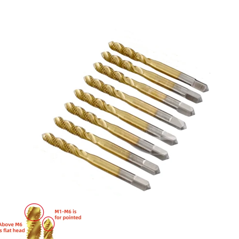 1PCS HSS Tin-Coating ISO Standard Spiral Fluted Tap Spiral Pointed Tap M1M2M3M4M5M6M8M10M12M14M16M18M20M22 Machine Thread Taps