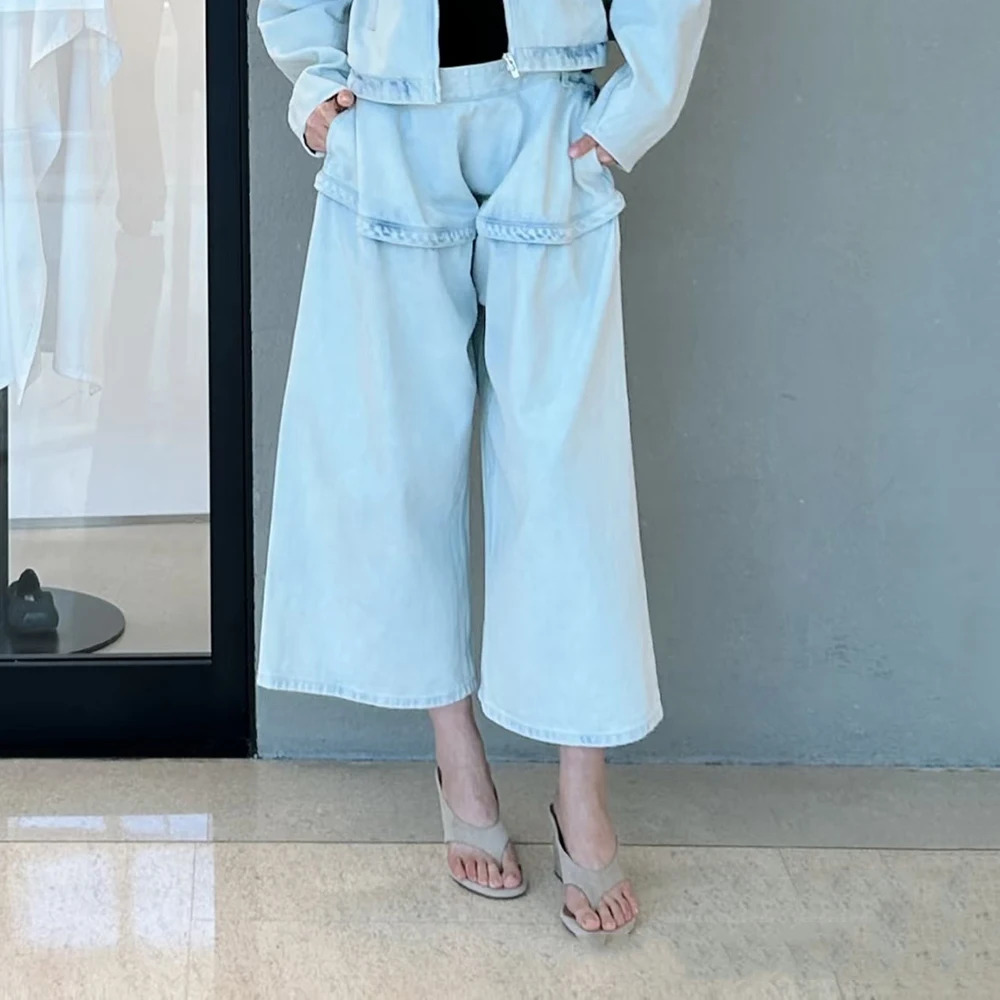 

Cotton Women's Jeans Y2k Fashion Splicing Vintage Washed Casual Hundred Straight Seven Pants 2025 Early Autumn New