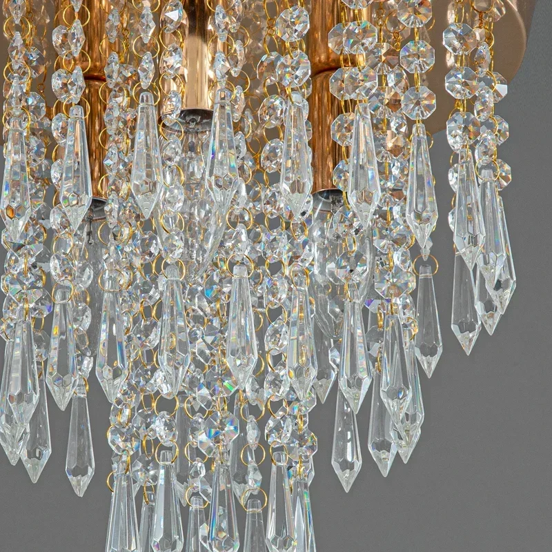 Golden Ceiling Light Hanging Crystal Ceiling Lamp for Home Decor Surface Mounted Bulb Replacable Indoor Lighting Fixture