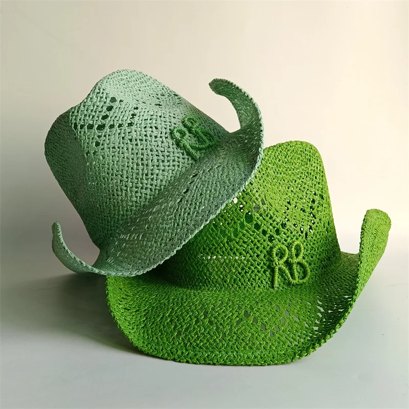 

Новая зеленая ковбойская соломенная шляпа 2026, полая мужская и женская летняя шляпа от солнца ручной работы, соломенная шляпа в стиле джаз, ковбойская шляпа в стиле вестерн, сомбреро