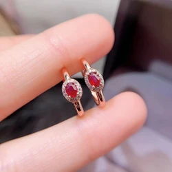 Allergy Free 925 Silver Hoop Earrings 3mm*4mm Total 0.3ct Natural Ruby Earrings 18K Gold Plated Ruby Jewelry