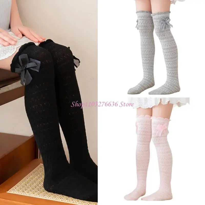 

R6FD чулки выше колена, модные носки выше колена, детские гольфы с бантом для девочек 3-8 лет