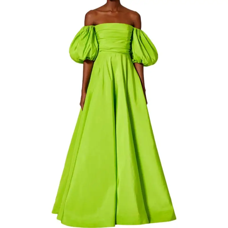 Olis's new presiding catwalk, candy-colored puff sleeve floor-length gown, fashionable and thin