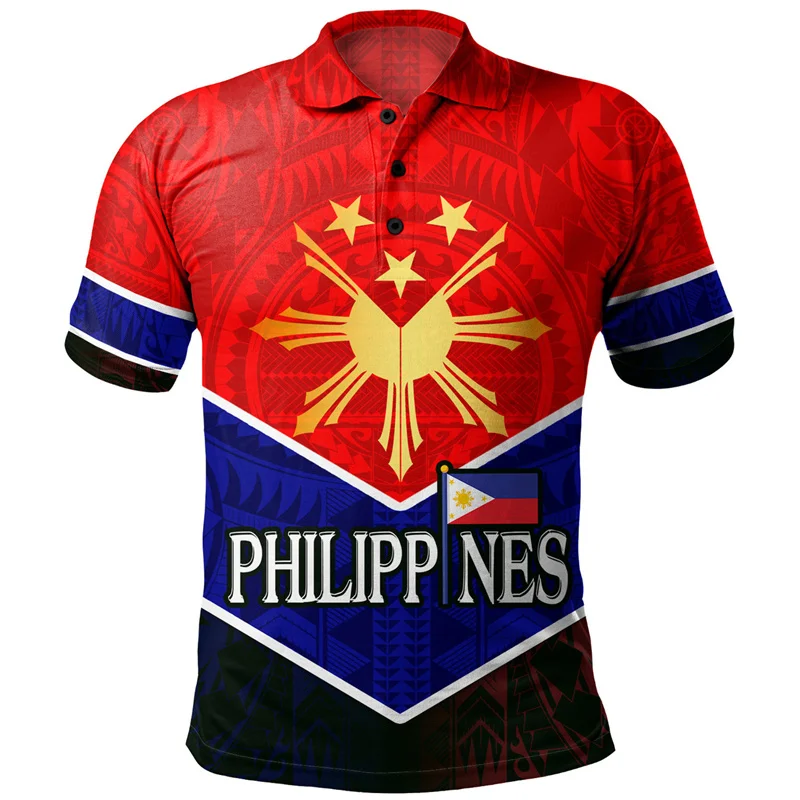 Men Vintage 3D Printed Philippines National Flag Shirts Philippines National Hero Day Graphic Polo T Shirt For Mens Shirts Polos