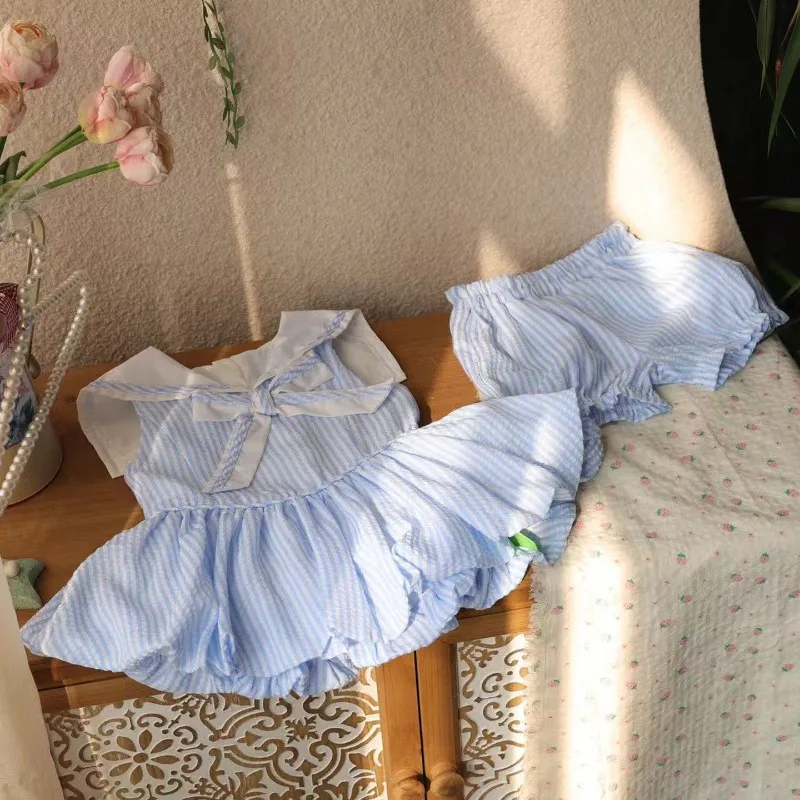 

Little Sailor Girl Suit New Striped Two-piece Casual Daily Kindergarten Wear Kids Boutique Sweet College Clothes