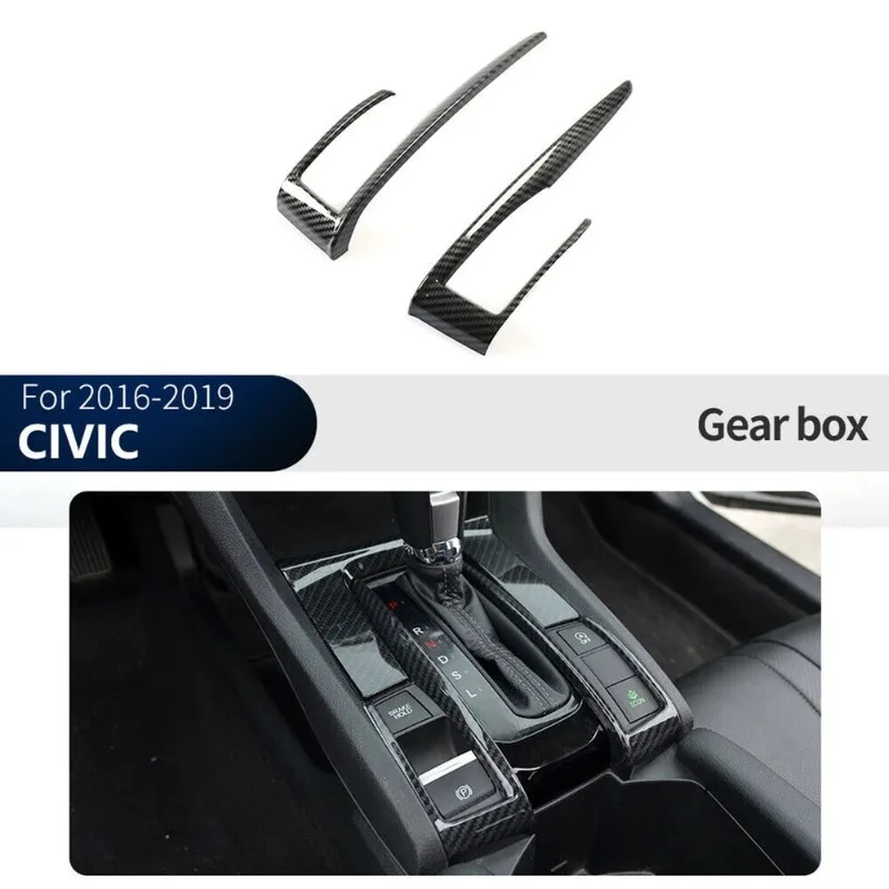  Carbon Fiber Interior Gear Shift Box Strip Cover Trim For Honda Civic 2016-2020 Center Console Dashboard Decorative Frame
