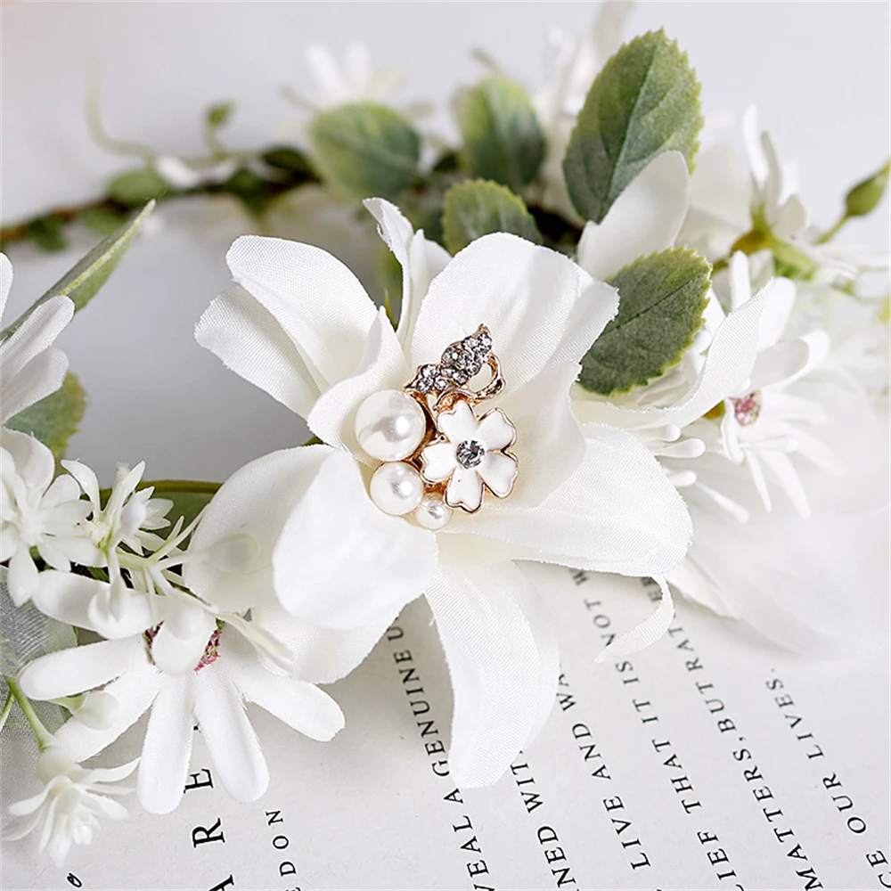 Fashion Bohemian Wreath Pearl Rhinestone Rattan Headband Bride Wedding Wedding Headwear Girl Flowers Crown Garland Headpiece