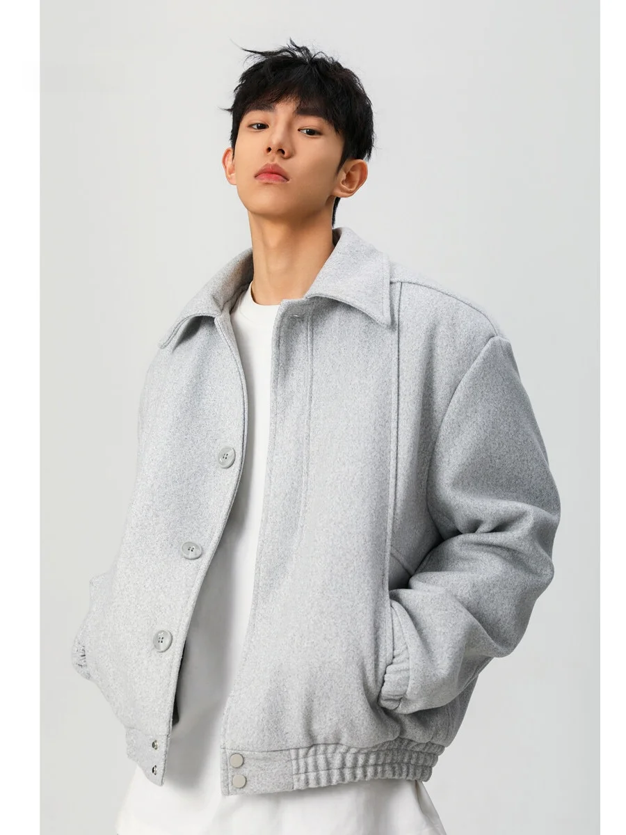 

WMNM Men's Woolen Cotton Jaet Casual Turn-down Collar Winter Warm Thiened Outerwear Cleanfit ort Sle Polyester Fiber