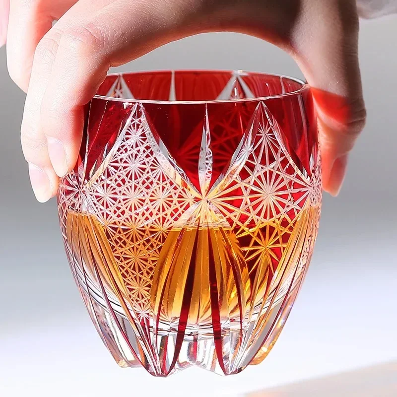 350ml Curved Shape Handcrafts Cocktail Glass Tumbler Edo Kiriko‘s Whiskey Old Fashioned Glass In Gift Box