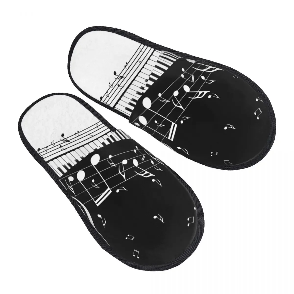 

Мужские и женские плюшевые домашние тапочки с абстрактными клавишами пианино и музыкальными нотами, теплая мягкая обувь, домашняя обувь, осень-зима 2023,