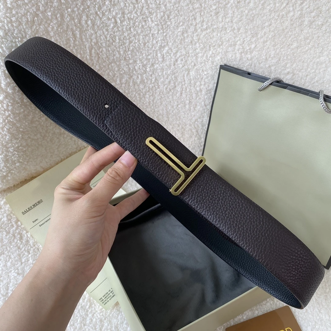고품질 최고급 명품 디자이너 브랜드 T버클 벨트 2025 양면 남성용 정품 가죽 데님 벨트 비즈니스 3.8CM TF01