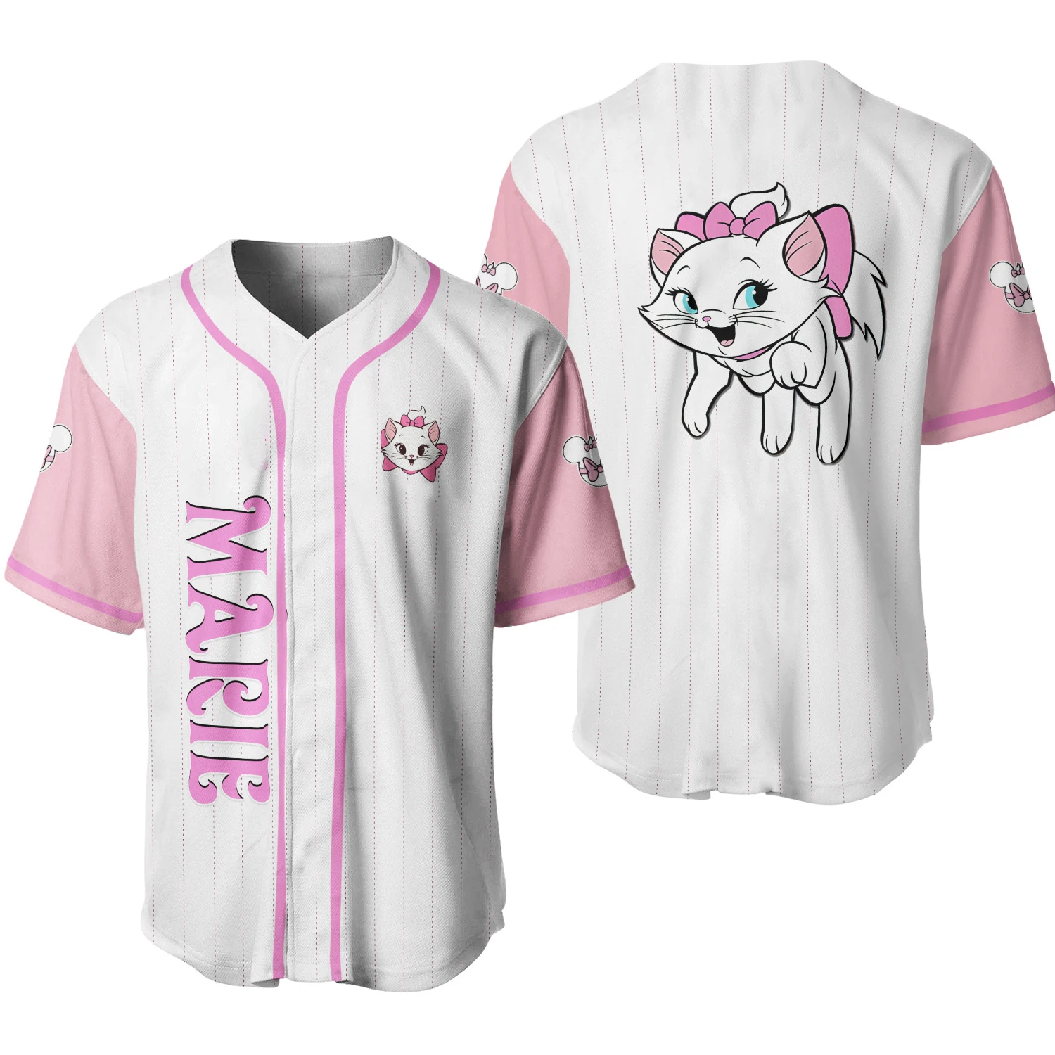 Disney Marie Cat Baseball Jersey Summer Men Kids Cute Cartoon Printed Baseball Uniform Boys Girls Harajuku Clothing Streetwear