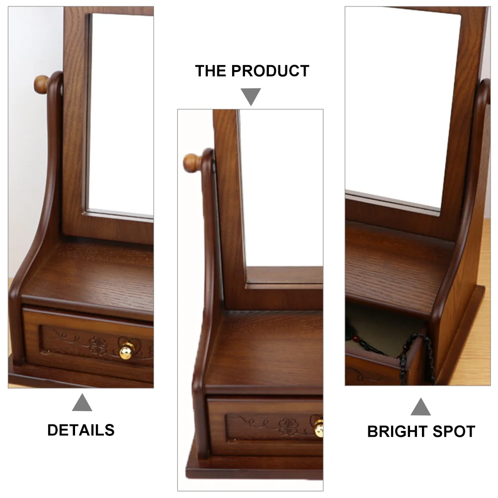 Miroir de maquillage rétro Vintage, pour coiffeuse de bureau en verre argenté de haute clarté réglable