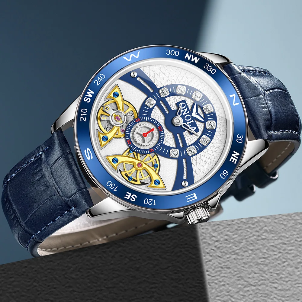 تصميم جديد فاخر للرجال توربيون ساعة ميكانيكية عالية الجودة جلدية ساعة أوتوماتيكية مقاوم للماء ساعة ذهبية رجال الأعمال على مدار الساعة #5