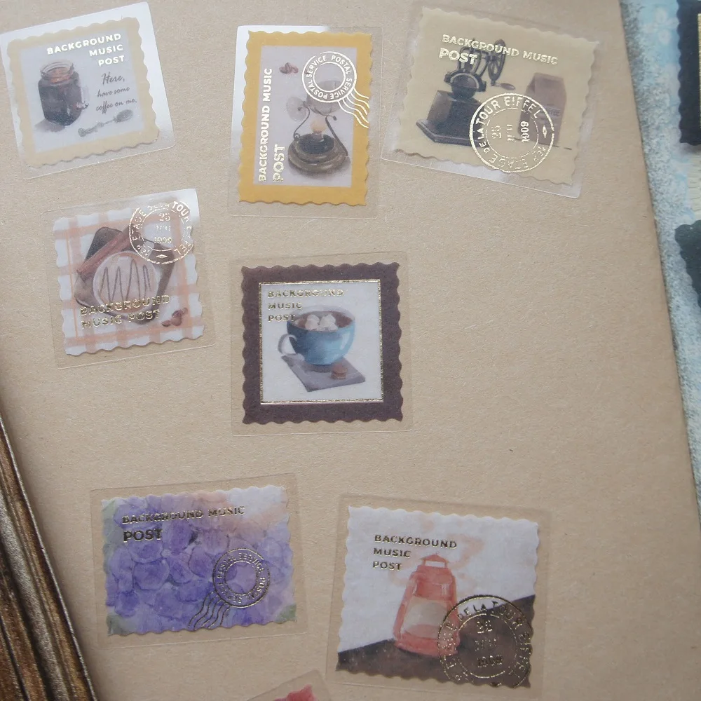44pcs Gold Postmark Collect Natural Pattern Stamp Style Sticker Scrapbooking DIY Gift Packing Label Decoration Tag
