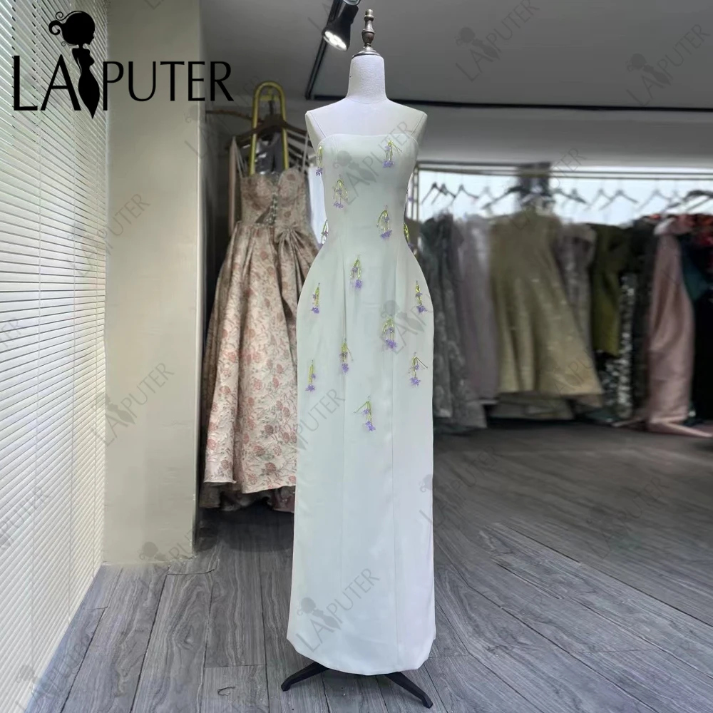 베이지 댄스 파티 드레스 2024 Strapless 크리스탈 열 이브닝 가운 작은 포도 보라색 구슬 펜던트 여자 연예인 드레스