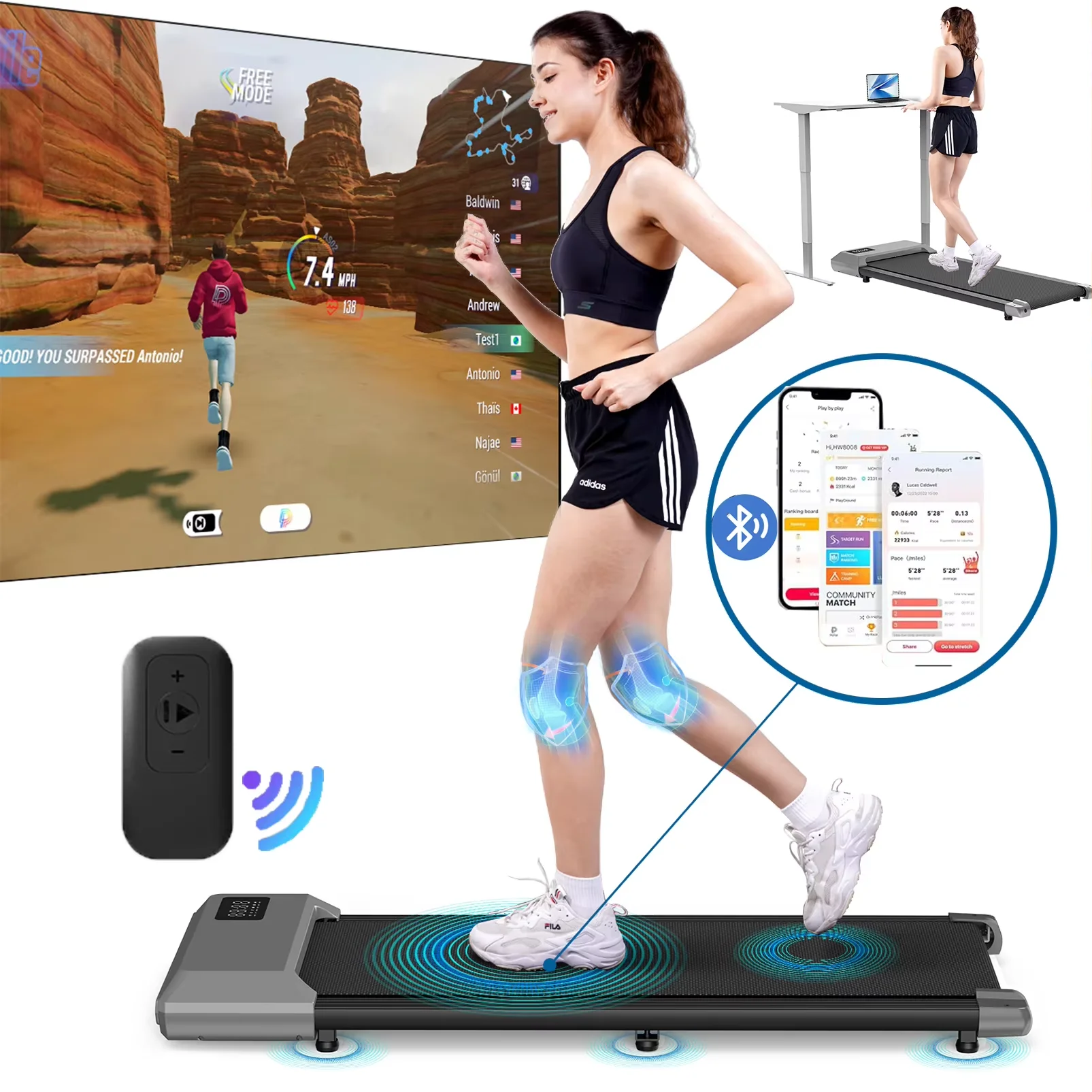 Mini cinta de correr portátil 2 en 1 para el hogar y la oficina, pantalla LCD debajo del escritorio, máquina de ejercicio silenciosa de 250 libras máx.